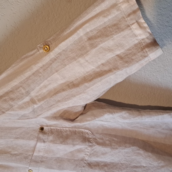 Ellen Tracy 100% Linen striped blouse - Picture 5 of 13